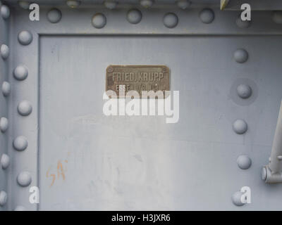 Name plate on 28 cm main battery guns at Oscarsborg fortress in  the Oslo fjord Norway, manufactured by the German Krupp company Stock Photo