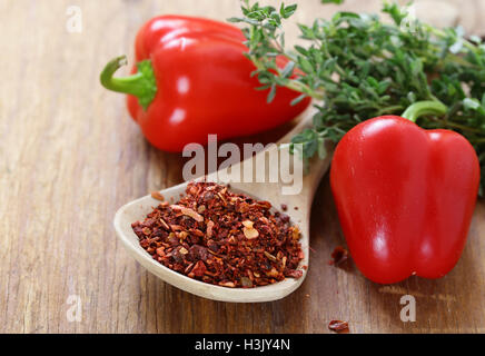 Grinded sweet paprika in a wooden spoon Stock Photo