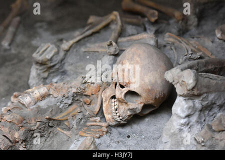 The Roman ruins, Bodies and Frescoes of Herculaneum near Pompeii, Italy Stock Photo