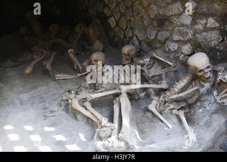 The Roman ruins, Bodies and Frescoes of Herculaneum near Pompeii, Italy Stock Photo