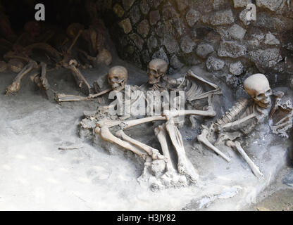 The Roman ruins, Bodies and Frescoes of Herculaneum near Pompeii, Italy Stock Photo