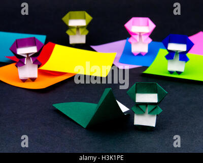 Japanese Origami Toys Folding Instructions; How to Play Stock Photo