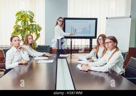 Manager presenting business activity plan to his colleagues Stock Photo