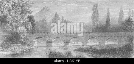 KISSINGEN Bridge over Saale; Kullmann Bismarck 1874. The Graphic Stock Photo