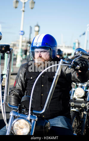 Brighton, UK. 9th Oct, 2016. Thousands of friendly bikers, mostly with Harley Davidsons, hot rods and trikes, descend on Brighton seafront's Madeira Drive for the annual Brightona event. The charity event, raising money for the Sussex Heart Charity, has music on three stages, a wall of death, and a ride out to collect the Mayor from his family home to officially open the event. Credit:  Francesca Moore/Alamy Live News Stock Photo