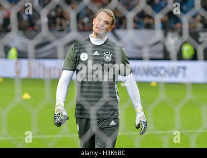 Hamburg, Germany. 08th Oct, 2016. Germany's goalkeeper Manuel Neuer during the World Cup group stage qualification soccer match between Germany and the Czech Republic in Hamburg, Germany, 08 October 2016. Photo: Axel Heimken/dpa/Alamy Live News Stock Photo