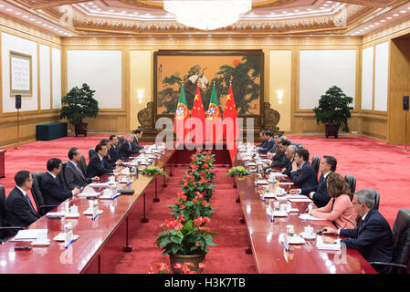 Beijing, China. 9th Oct, 2016. Chinese Premier Li Keqiang (4th L) holds talks with Portuguese Prime Minister Antonio Costa in Beijing, capital of China, Oct. 9, 2016. Credit:  Wang Ye/Xinhua/Alamy Live News Stock Photo