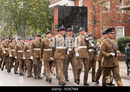 Brentwood, Essex, 9th October 2016, s 124 Transport Squadron march in Freedom of Entry ceremony in Brentwood, Essex with heavy rain Credit:  Ian Davidson/Alamy Live News Stock Photo