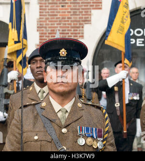 brentwood, Essex, 9th October 2016, 124 Transport Squadron on parade in Freedom of Entry ceremony in Brentwood, Essex with heavy rain Credit:  Ian Davidson/Alamy Live News Stock Photo