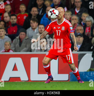 Cardiff City Stadium, Cardiff, Wales. 09th Oct, 2016. FIFA World Cup Qualifying Football. Wales versus Georgia. Wales David Cotterill in action during the match Credit:  Action Plus Sports/Alamy Live News Stock Photo