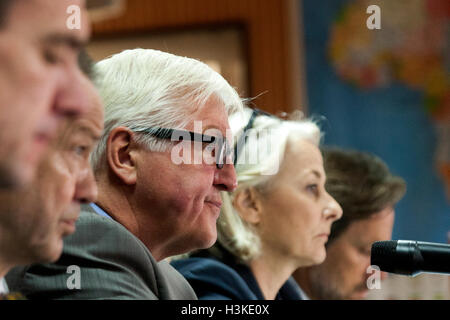 Abuja, Nigeria. 10th Oct, 2016. German Foreign minister Frank-Walter Steinmeier meets with Nigerian Foreign minister Geoffrey Onyeama in Abuja, Nigeria Credit:  Rey T. Byhre/Alamy Live News Stock Photo