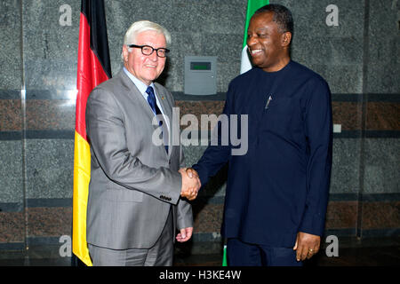 Abuja, Nigeria. 10th Oct, 2016. German German Foreign minister Frank-Walter Steinmeier meets with Nigerian Foreign minister Geoffrey Onyeama in Abuja, Nigeria Credit:  Rey T. Byhre/Alamy Live News Stock Photo