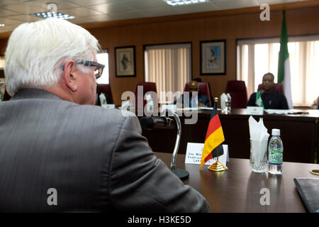 Abuja, Nigeria. 10th Oct, 2016. German German Foreign minister Frank-Walter Steinmeier meets with Nigerian Foreign minister Geoffrey Onyeama in Abuja, Nigeria Credit:  Rey T. Byhre/Alamy Live News Stock Photo