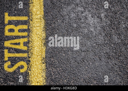 Word Start written on an asphalt road background Stock Photo