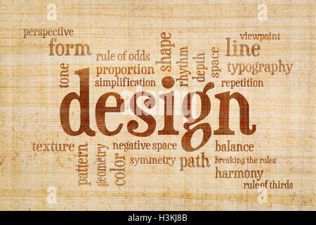 design elements and rules word cloud on a papyrus paper Stock Photo