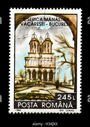 Postage stamp from Romania depicting Vacaresti Monastery in Bucharest. Stock Photo