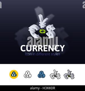 Currency icon in different style Stock Vector