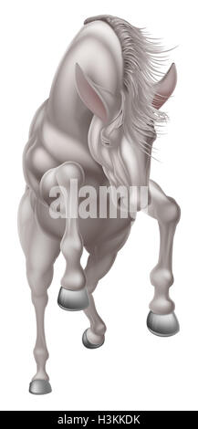 An illustration of a white horse rearing on its hind legs or running or jumping Stock Photo