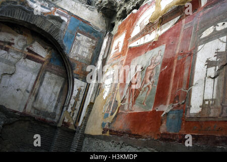 The Roman ruins, Bodies and Frescoes of Herculaneum near Pompei, Italy Stock Photo