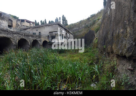 The Roman ruins, Bodies and Frescoes of Herculaneum near Pompeii, Italy Stock Photo