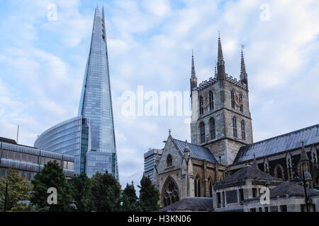 The Shard with the Southwark Cathedral, London, England, UK Stock Photo