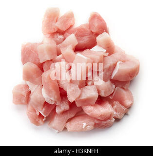 Heap of raw cut pork meat isolated on white background, top view Stock Photo