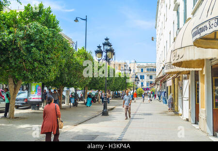 TUNIS, TUNISIA. A street in the central medina, with the Tunis Stock ...