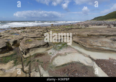 Ayrshire Coast, Scotland. The Ayrshire coastline at Croy Beach in Culzean Bay, with the headland at Drumshang in the background. Stock Photo