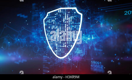 Security Shield Concept on a Modern Cyber Background. Stock Photo