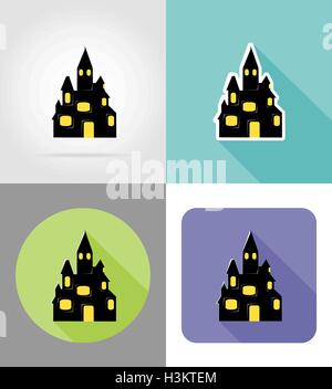 halloween old castle flat icons vector illustration isolated on background Stock Vector