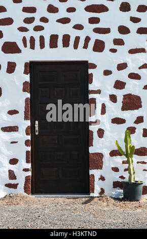 Fuerteventura, Canary Islands, North Africa, Spain: cactus and details of a house built in Spanish architecture in the little village of Telia Stock Photo