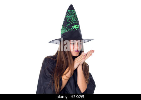 oung woman wearing in costume of the witch Stock Photo