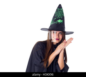 oung woman wearing in costume of the witch Stock Photo