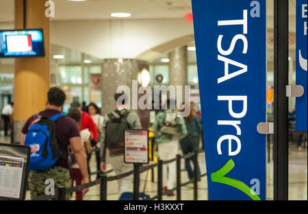 TSA Pre-check signage at Atlanta International Airport where passengers await screening at the security checkpoint. (USA) Stock Photo