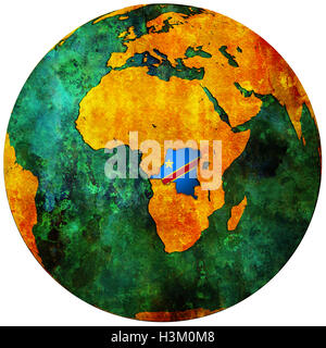 congo territory with flag on map of globe Stock Photo