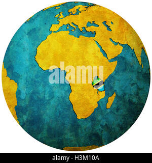 tanzania territory with flag on map of globe Stock Photo - Alamy