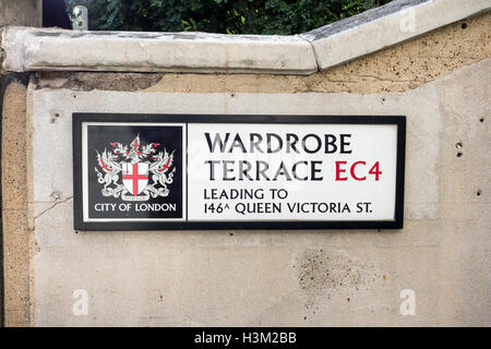 Wardrobe Terrace road name sign, City of London, UK Stock Photo