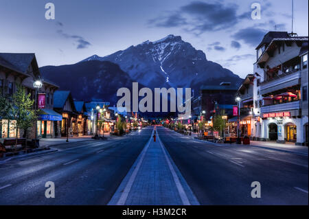 Main Street of Banff townsite in Banff National Park, Alberta Stock Photo