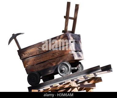 wooden trolley with a pick isolated on white background Stock Photo