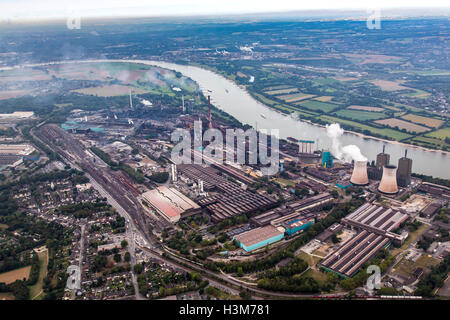 Areal view of Krupp-Mannesmann, HKM, steelworks, Duisburg, Germany, river Rhine, Stock Photo