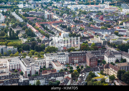 Areal shot of the city of Essen, Germany, city center, downtown area, Ruettenscheid city district, Stock Photo