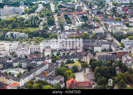 Areal shot of the city of Essen, Germany, city center, downtown area, Ruettenscheid city district, Stock Photo