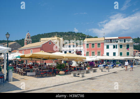 Main Square and church Gaios Paxos Ionian Islands Greece Stock Photo