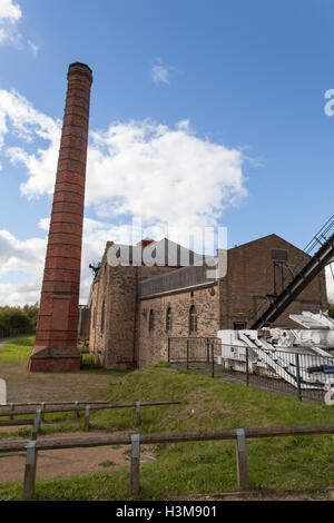 Pleasley Pit is a preserved coal mine winding house in Derbyshire, UK Stock Photo