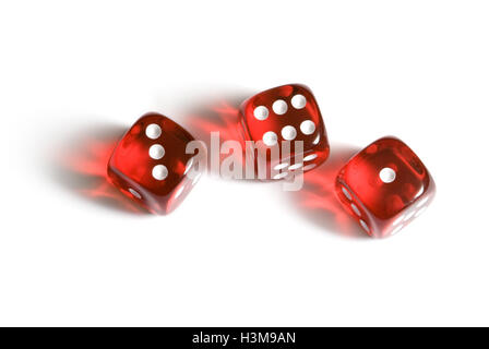 Red glass cubes (three pieces). A white isolated background.   Available in high-resolution and several sizes. Stock Photo