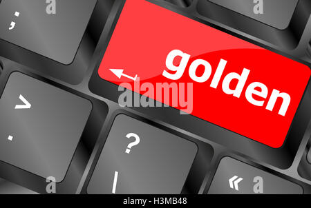 golden word on keyboard key, notebook computer button Stock Photo