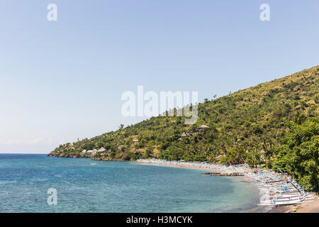 Rows of boats on beach, Amed, Bali, Indonesia Stock Photo