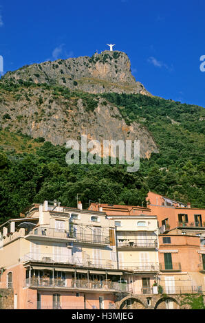 Monte St. Biagio and white statue of the Christ the Redeemer (by Bruno Innocenti) on the top, Maratea, Basilicata, Italy Stock Photo