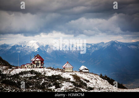 View on foggy valley in winter from Rodna Mountains in Transylvania - Romania Stock Photo