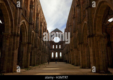 The interior of the roofless nave of the Cistercian Abbey of San Galgano, Val di Merse, Tuscany, Italy Stock Photo